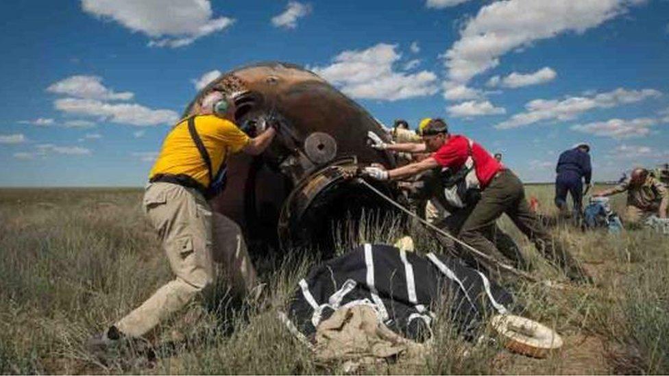 Soyuz TMA-19M after landing back on Earth, 18 June 2016