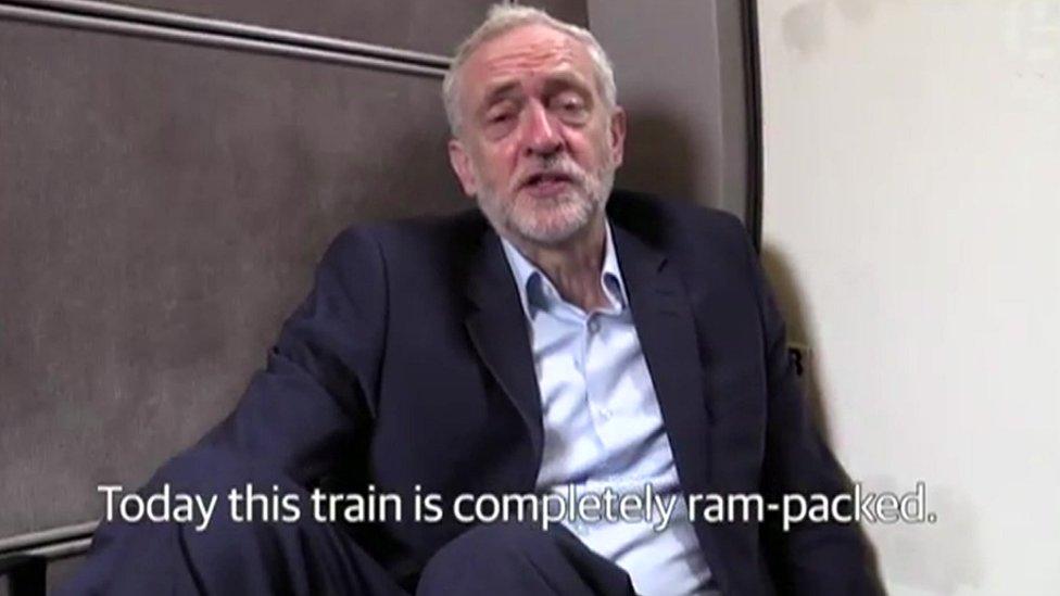 Jeremy Corbyn sitting on the floor of a train