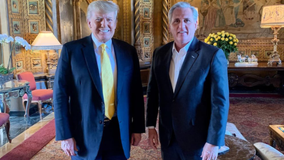 Former US President Donald Trump (left) and House Minority Republican Leader Kevin McCarthy at Mar-a-Lago, Florida. Photo: 28 January 2021