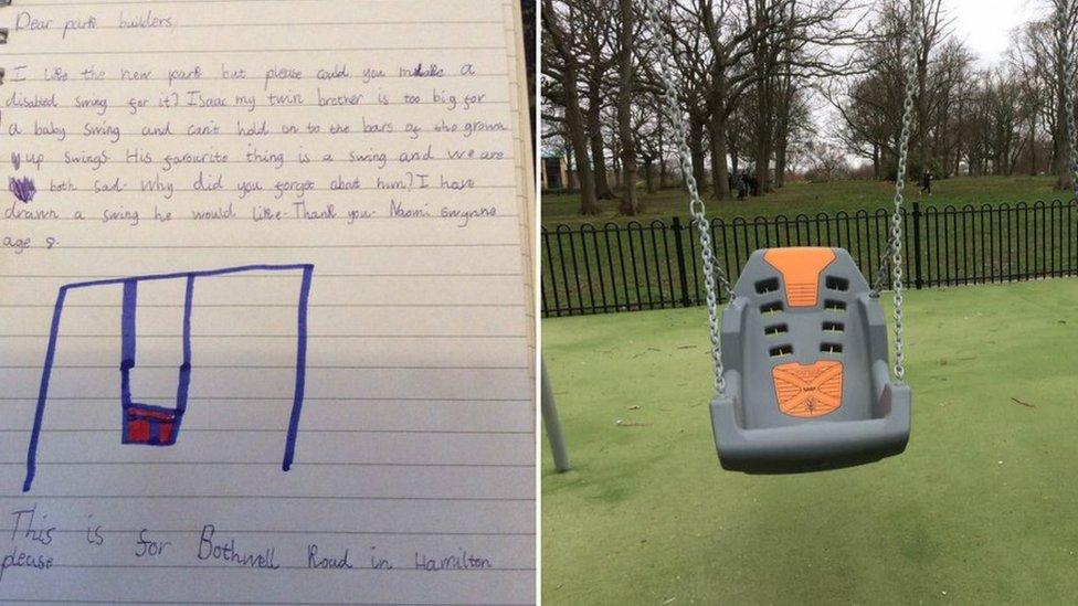 After Naomi wrote a letter, the local council installed a special needs swing