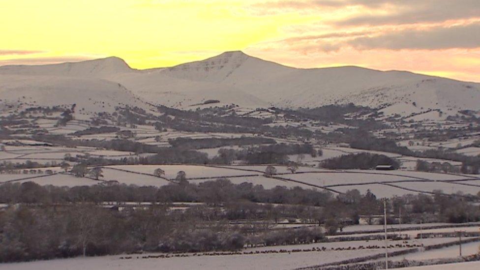 Snow covers parts of the Brecon Beacons