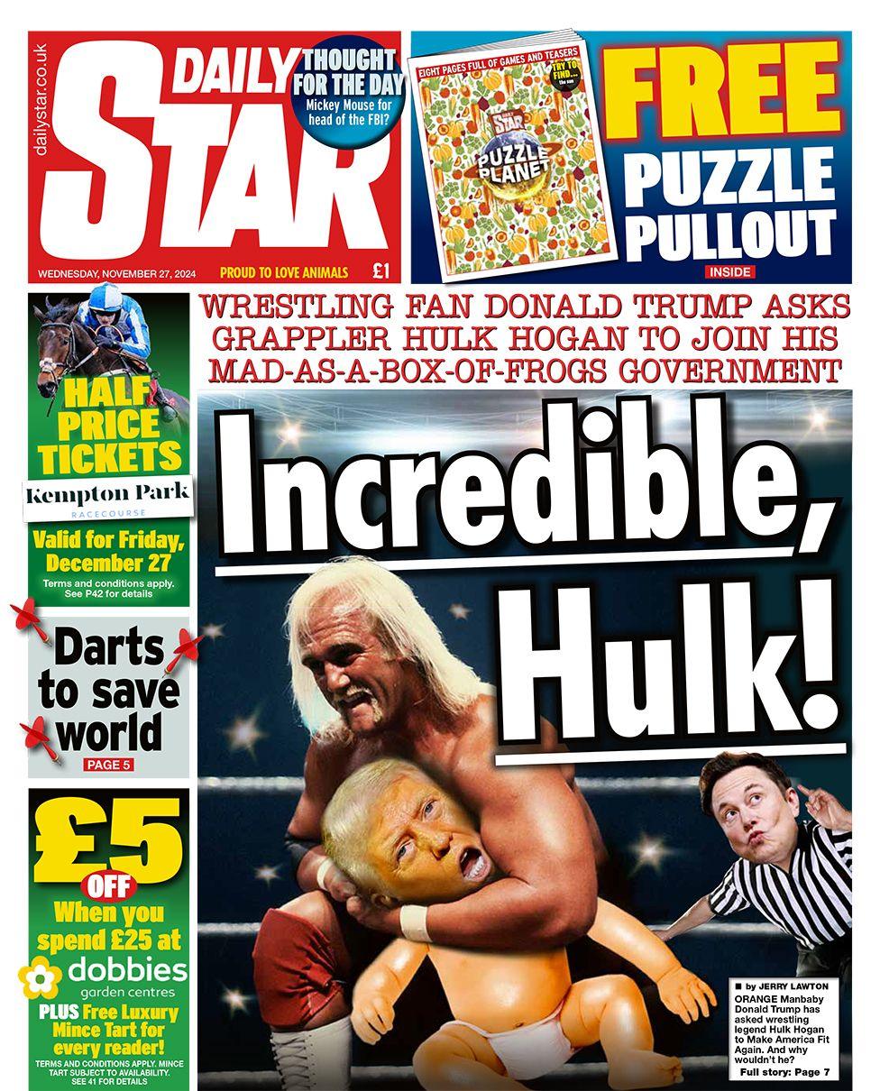 The headline in the Daily Star reads: "Incredible Hulk!"