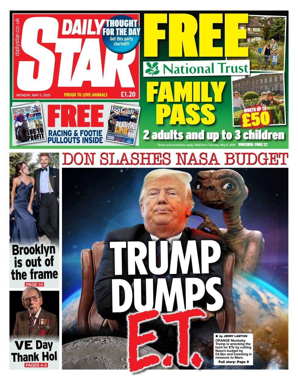 The headline in the Daily Star reads: Trump dumps ET