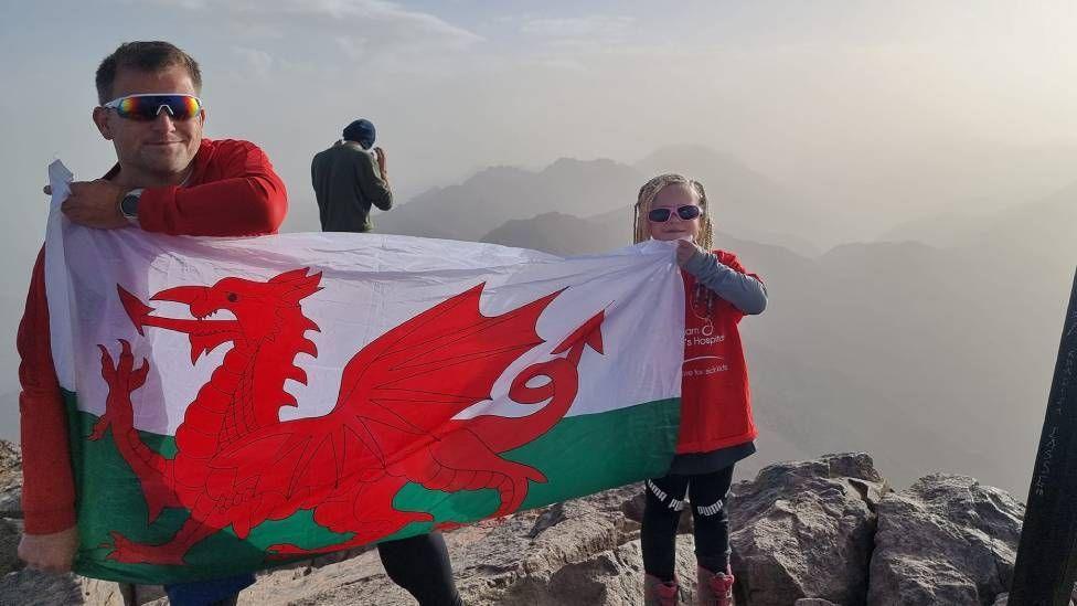 Seren and her father Glyn on top of Mount Toubkal
