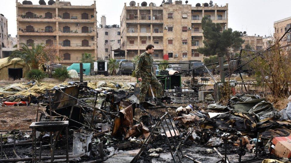 Debris of Russian field hospital in Aleppo, 5 Dec 16