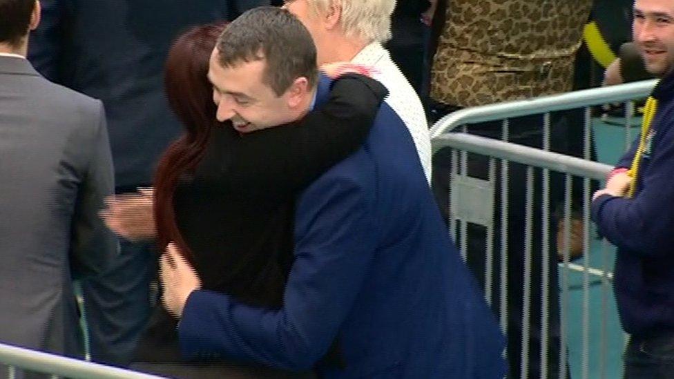 Mr McKay hugs a colleague after his election as an MLA for North Antrim in 2007