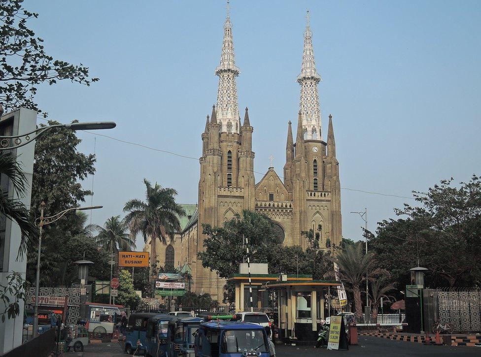 Jakarta Cathedral opposite Istiqlal Mosque, central Jakarta