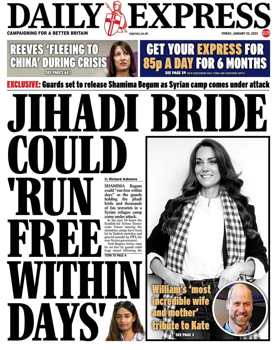 "Jihadi bride could 'run free within days'" headlines the Daily Express