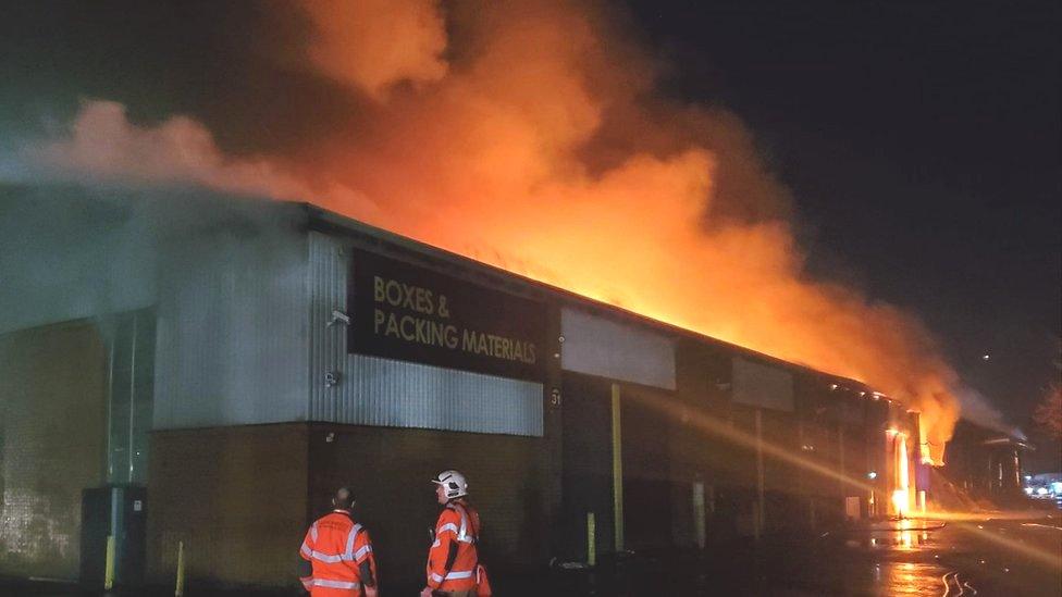 fire at storage warehouse