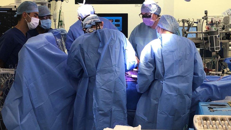 Surgeons operating on Gertrude Pike's heart