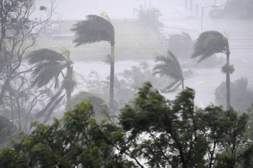 Strong winds and rain lash Airlie Beach, Australia, 28 March 2017.