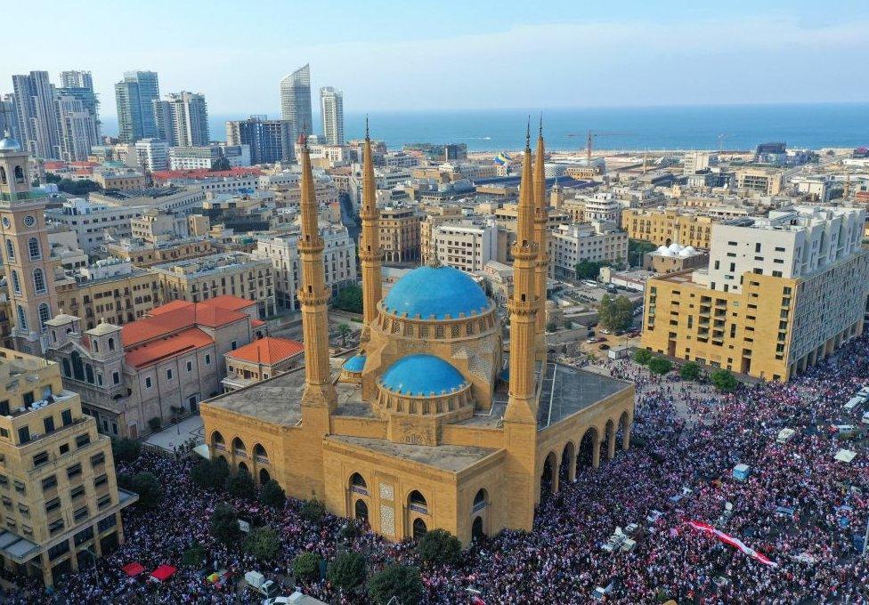 Protesters in downtown Beirut