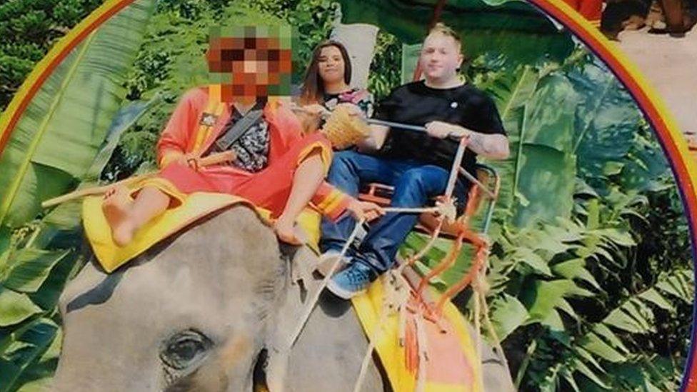 Jared Ainsworth and Ameena Hussain on an elephant ride in The Philippines