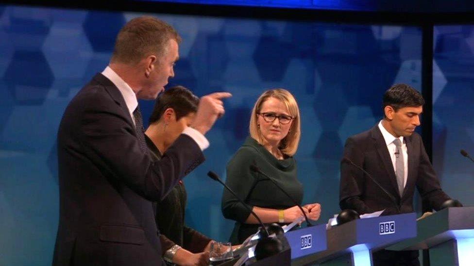 Adam Price (left) challenges Rebecca Long-Bailey (second from right)