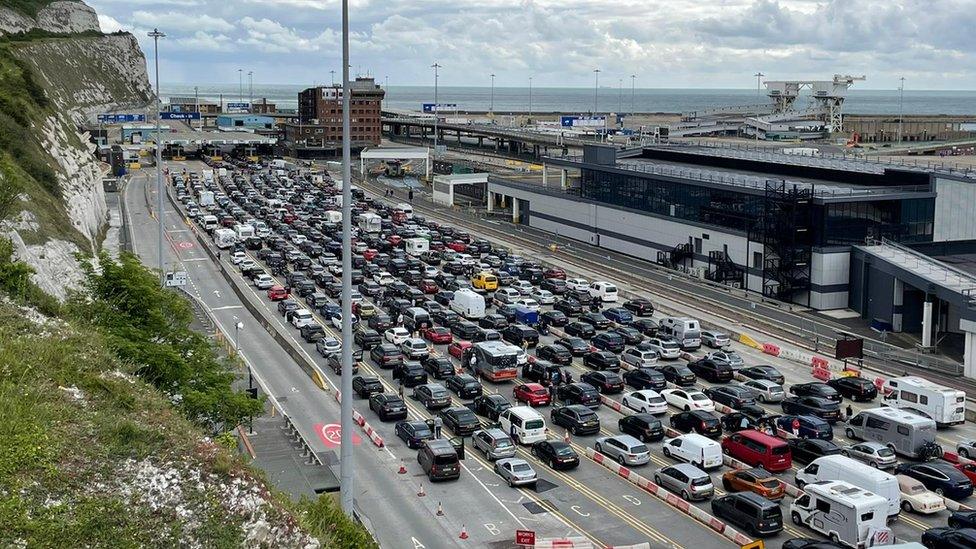 Queues of cars at border control in Port of Dover on 29 may