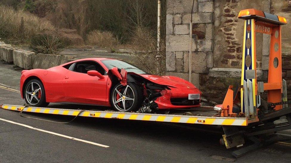 The crashed Ferrari