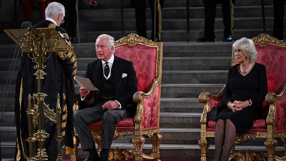 King Charles was accompanied by his wife the Queen Consort while he addressed MPs and peers