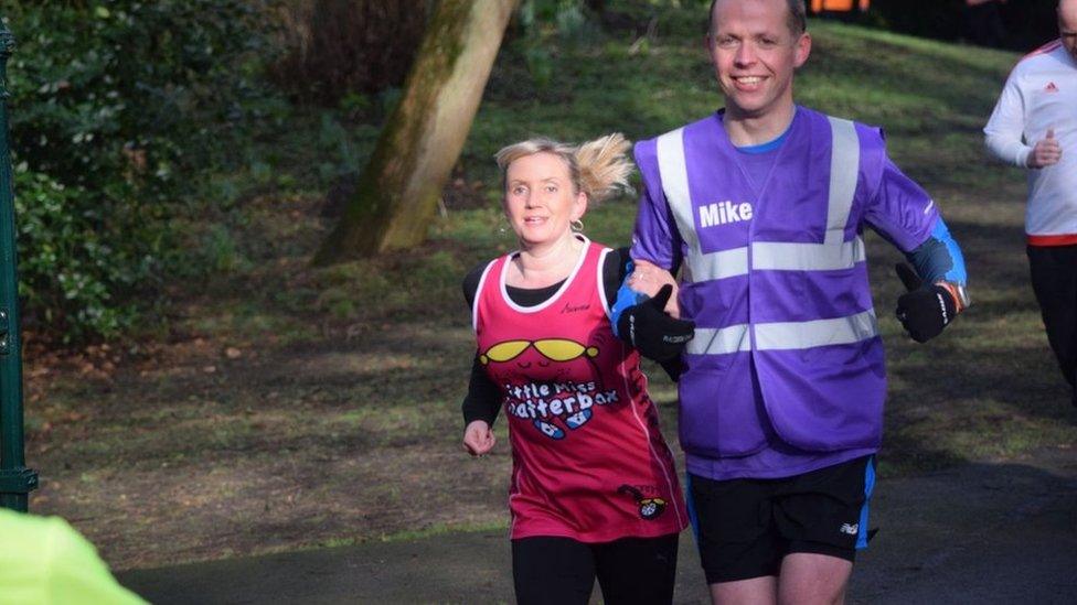 Kelly Barton with her guide Mike during the Southport parkrun