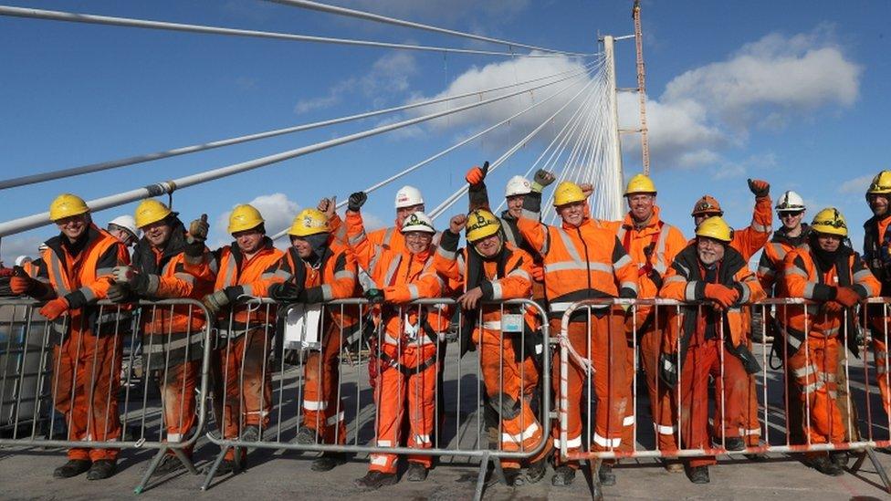 bridge workers celebrate