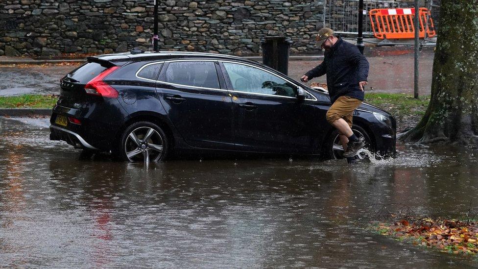 Flooded car park in Keswick