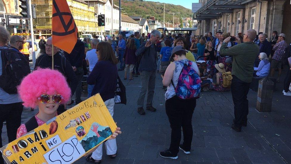 Crowds have gathered in Aberystwyth