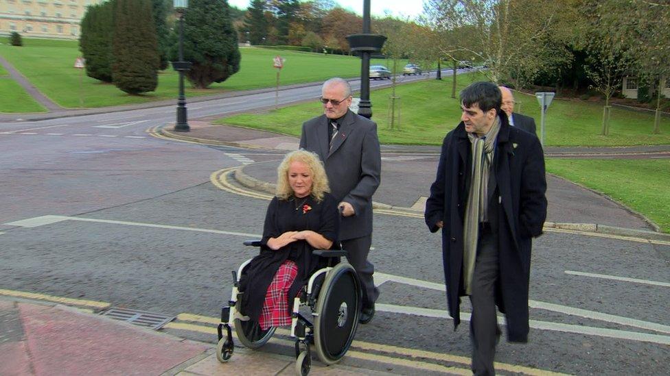 Kim Fenton (centre) is the public face of the thalidomide campaign in Northern Ireland