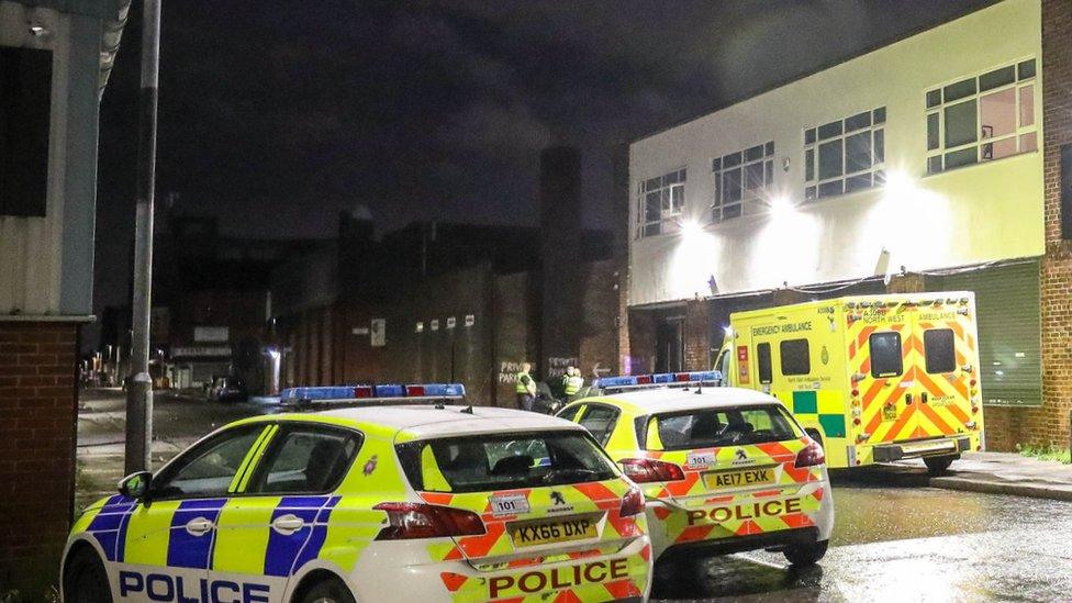 Police and an ambulance at Cheetham Hill