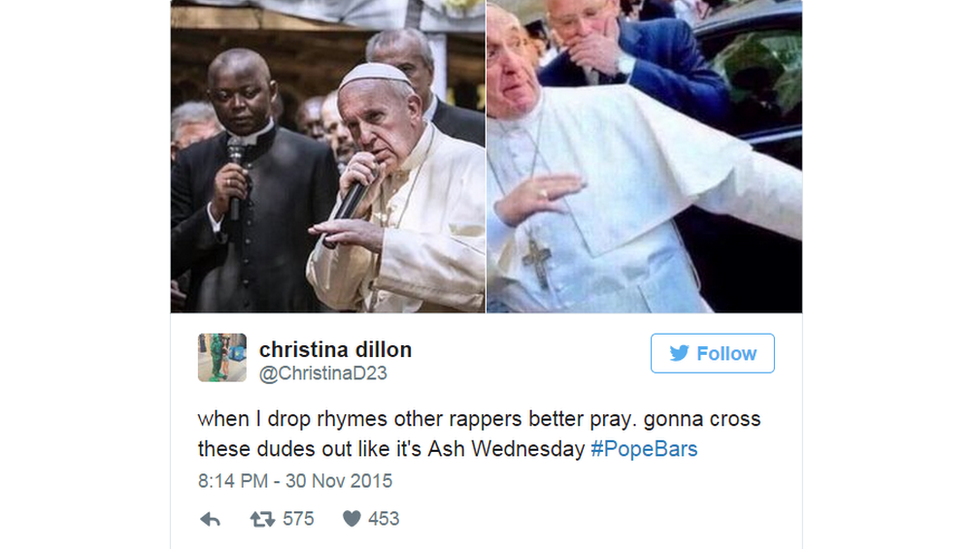 A screen grab of Pope Francis' photo from a tweet