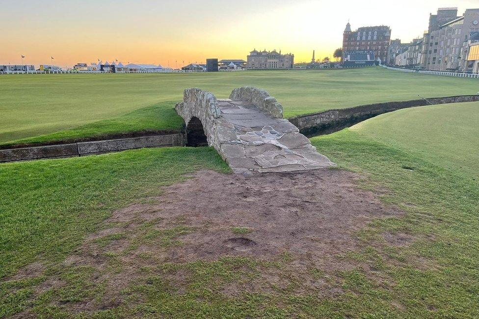 A picture of the damage to the Swilcan Bridge approach taken in October last year