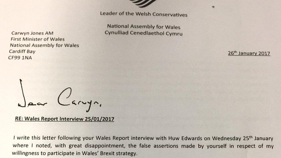 Andrew RT Davies's letter to Carwyn Jones