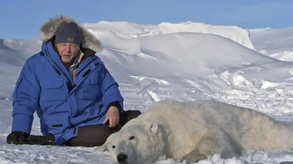 Sir David Attenborough and a polar bear