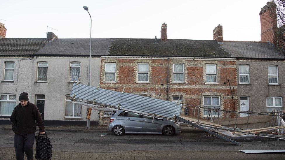 Car crushed by scaffolding