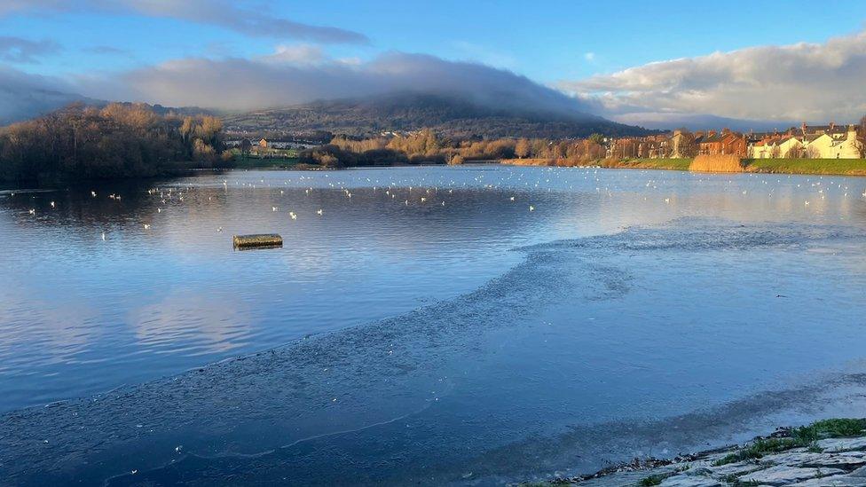 partly frozen lake, Waterworks, Belfast