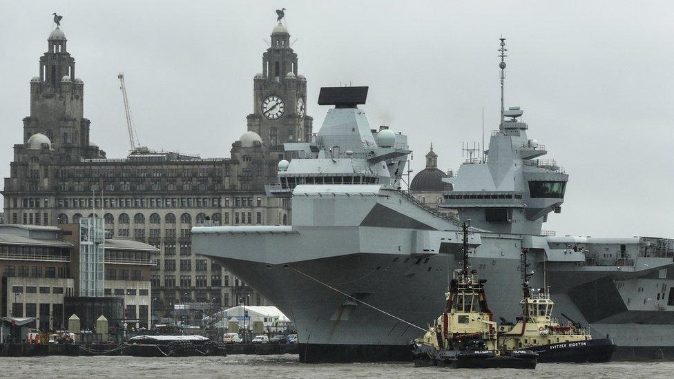 Aircraft carrier HMS Prince of Wales in River Mersey