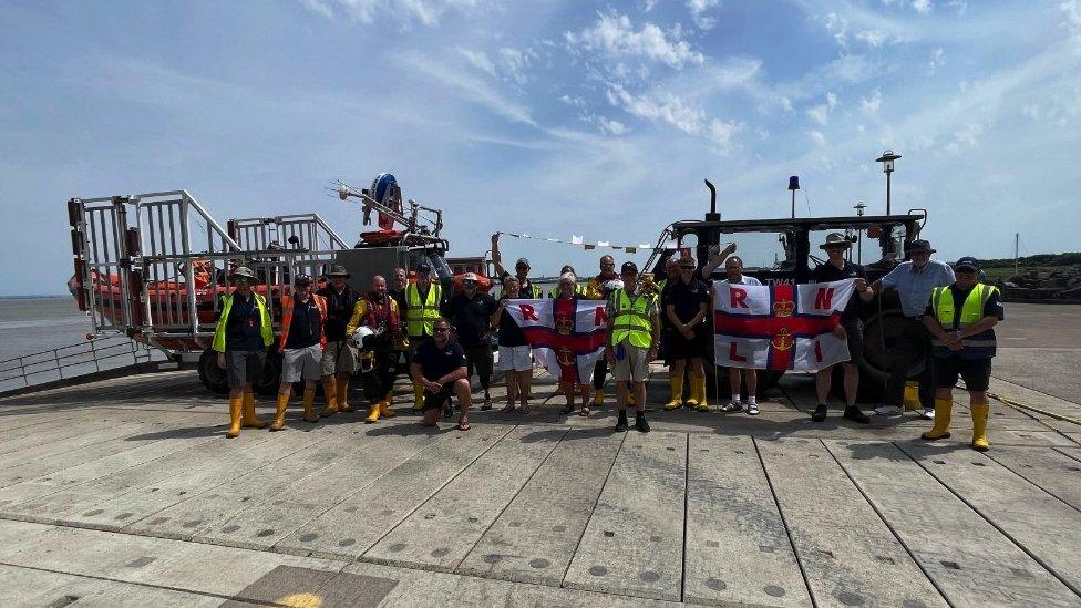 Bob Crane with RNLI Portishead team and his family