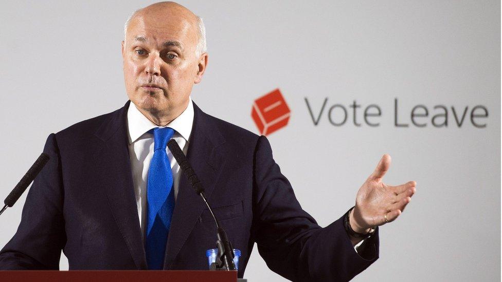 Former Pensions Secretary Iain Duncan Smith delivers a speech on Brexit in central London.