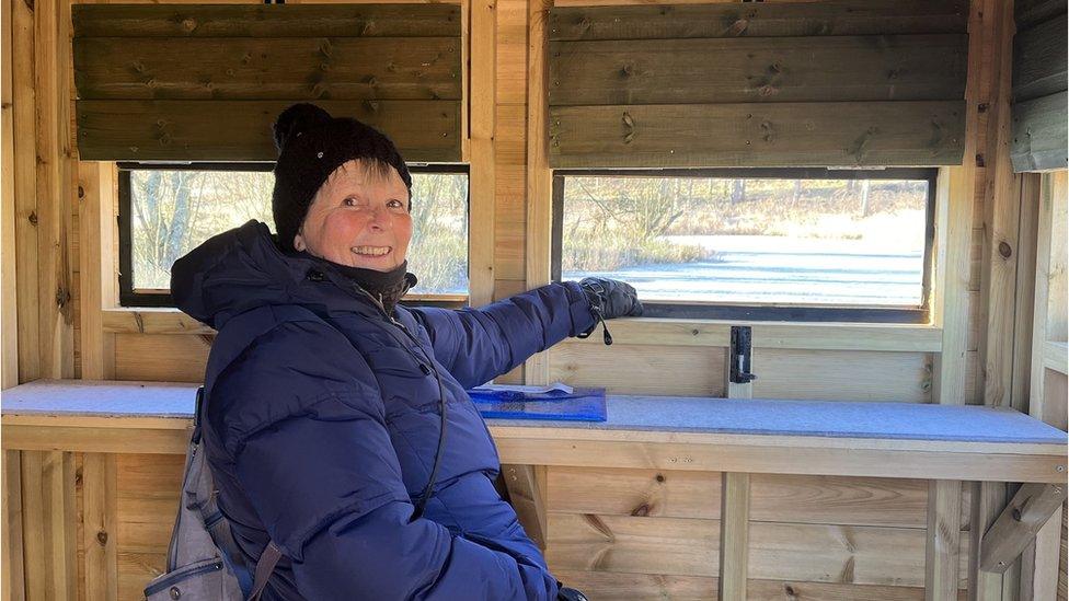 Pam Hart in the Broughtonknowe bird hide