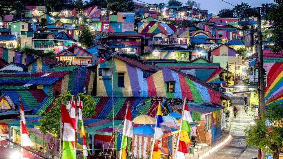 "the rainbow village" in Semarang, central Java, attracts hordes of visitors.