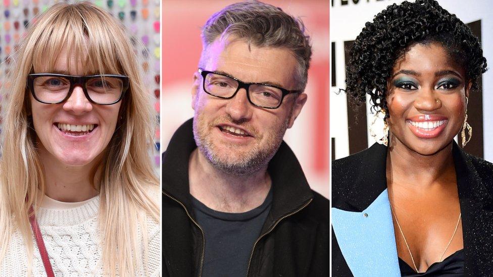 Edith Bowman, Charlie Brooker and Clara Amfo