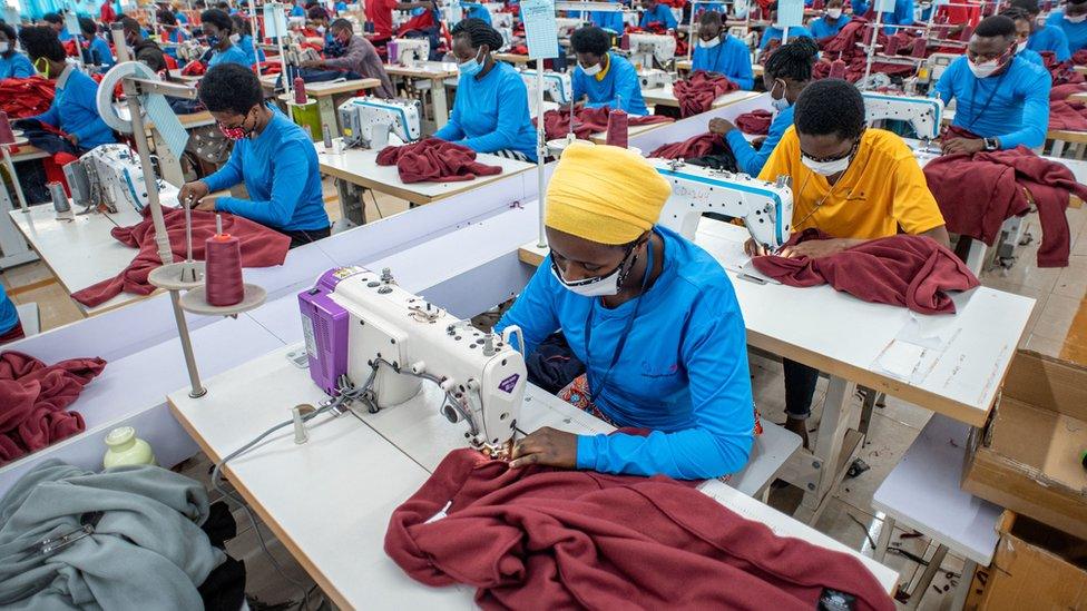 Workers at the C&D Products factory in Kigali