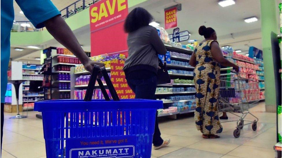 Customers at a supermarket in Kenya