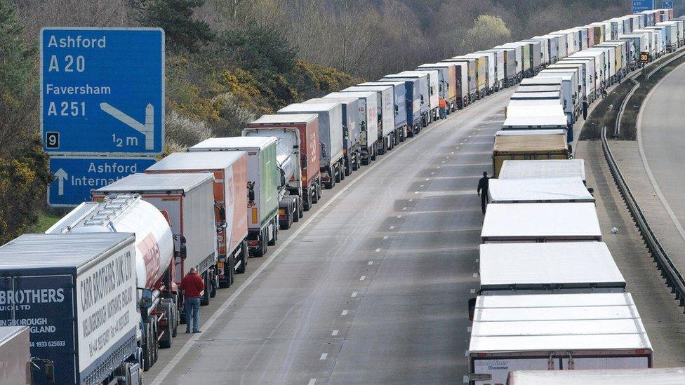 parked in a section of the closed M20 motorway at Westwell, near Dover