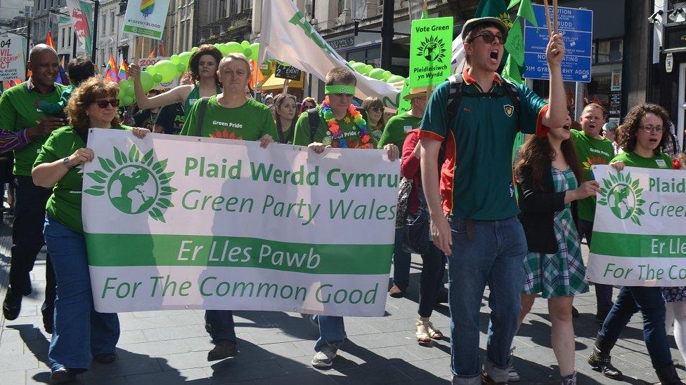 Wales Green Party members marching