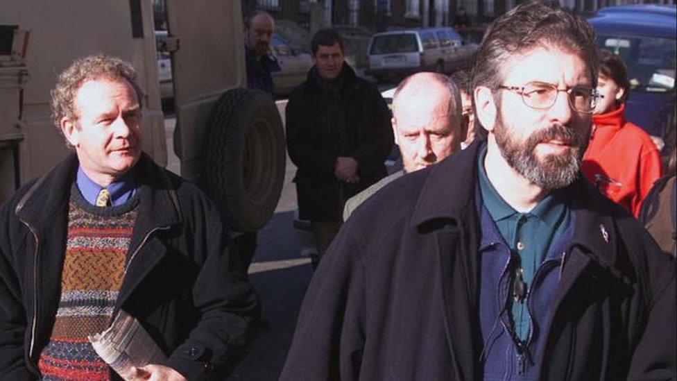 Martin McGuinness and Gerry Adams arriving for a Sinn Féin party meeting with the ruling council in Dublin