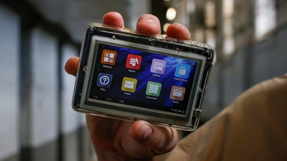 A JPay tablet device shown at the East Jersey State Prison in New Jersey