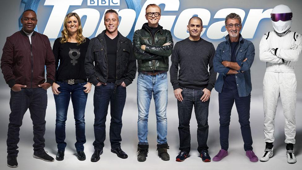 Rory Reid, Sabine Schmitz, Matt LeBlanc, Chris Evans, Chris Harris, Eddie Jordan and The Stig,