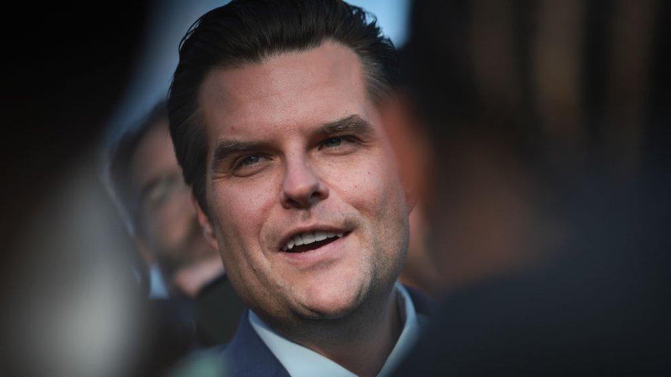 Matt Gaetz answers questions outside the US Capitol after successfully leading a vote to remove Rep. Kevin McCarthy from the office of Speaker of the House October 3, 2023 in Washington, DC