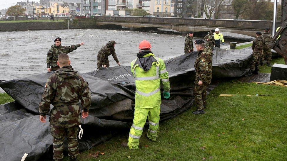 Flood barriers are readied in Galway City