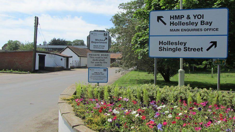 The  entrance sign to Hollesley Bay Prison