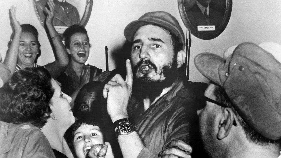 Fidel Castro celebrates toppling Cuban leader Fulgencio Batista